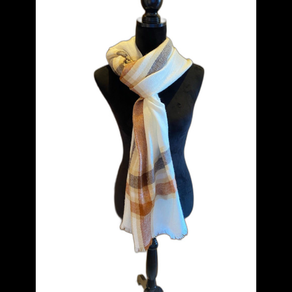 Scarf or Shawl Cream Tan & Black Neutral Colors Versatile Really Soft - Picture 1 of 6